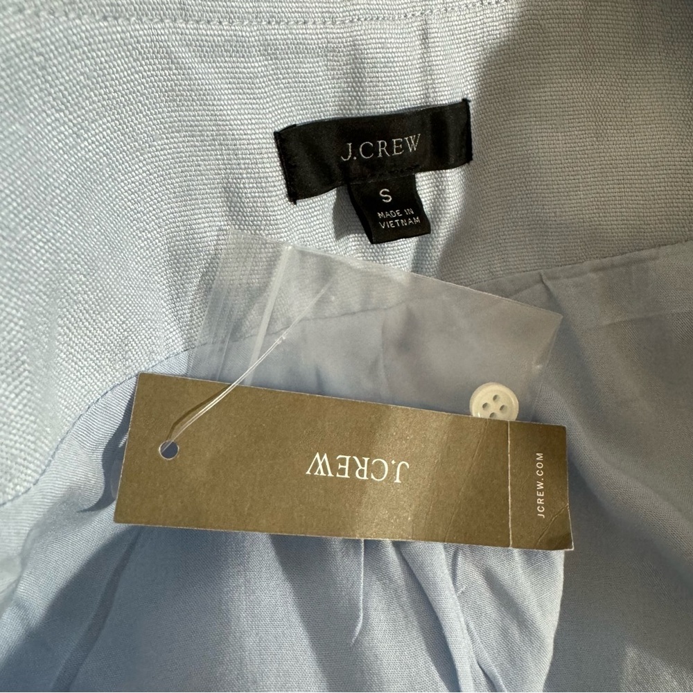 NEW J Crew Tie Front Linen Blend Cropped Top Gentle Sea - Picture 6 of 8